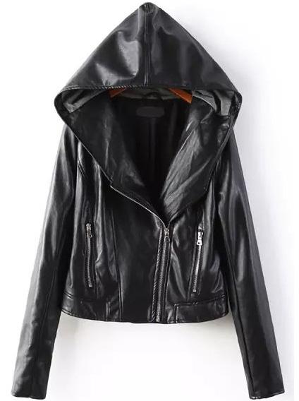 Romwe Hooded Zipper Crop Pu Jacket