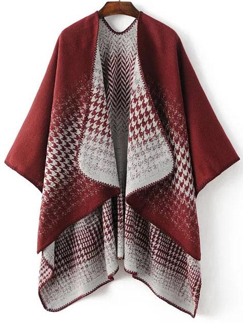 Romwe Red Draped Collar Dip Hem Cape Sweater