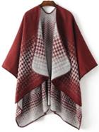 Romwe Red Draped Collar Dip Hem Cape Sweater