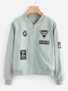 Romwe Rib Trim Jacket With Badges