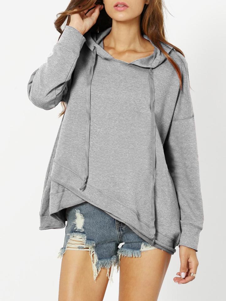 Romwe Dropped Shoulder Heather Knit Overlap Hoodie