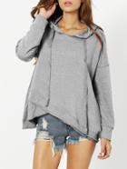 Romwe Dropped Shoulder Heather Knit Overlap Hoodie