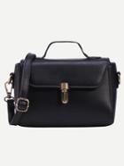 Romwe Black Faux Leather Push Lock Satchel Bag