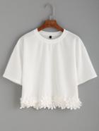 Romwe White Flower Crochet Applique T-shirt