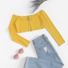 Romwe Zip Up Off The Shoulder Crop Tee