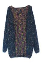 Romwe Sequined Buttonless Loose Mohair Cardigan