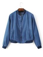 Romwe Slogan Embroidery Button Up Denim Jacket