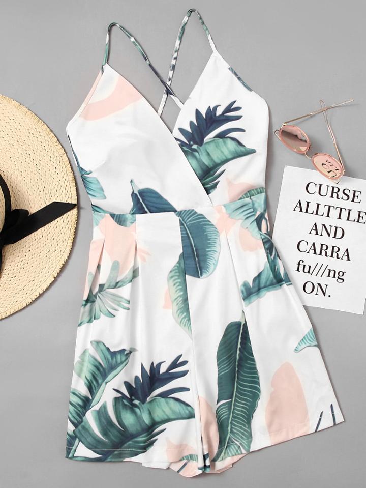 Romwe Random Surplice Criss Cross Open Back Romper