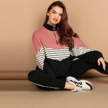 Romwe Plus Batwing Sleeve Cut-and-sew Sweatshirt