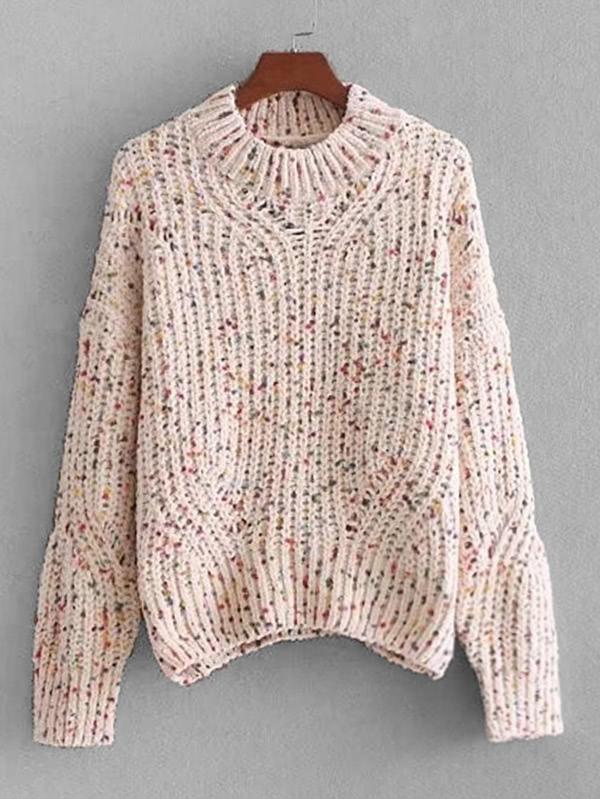 Romwe Dot Overlay Chenille Sweater