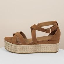 Romwe Criss Cross Buckled Strap Jute Wrapped Flatform