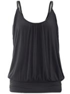 Romwe Black Banded Hem Braided Strap Cami Top