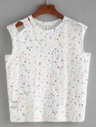 Romwe Speckled Print Cut Out Tank Top