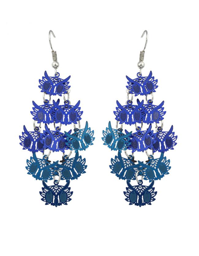 Romwe Blue Owl Shape Long Earrings