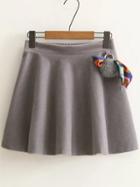 Romwe Grey Elastic Waist A Line Skirt With Pom