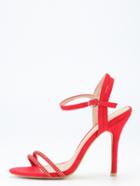 Romwe Red Ankle Strap Heeled Sandals