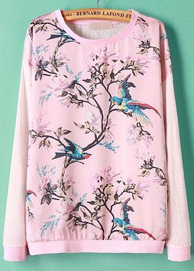 Romwe Birds Print Knit Sweater