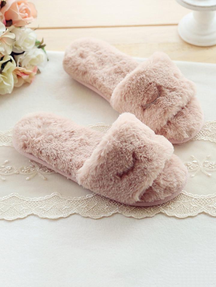 Romwe Open Toe Fluffy Slippers