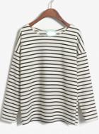 Romwe Black And White Striped Oversized Shirt