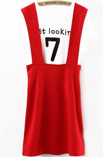 Romwe Letter Print Top With Straps Red Skirt