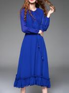 Romwe Blue Pleated Drawstring A-line Dress