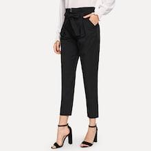 Romwe Solid Frill Self-tie Pants
