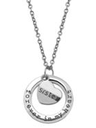 Romwe Silver Hand Stamped Heart And Ring Pendant Necklace