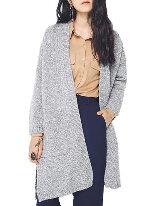 Romwe Open Front Pockets Slit Coat