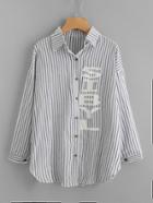Romwe Letter Print Striped Shirt