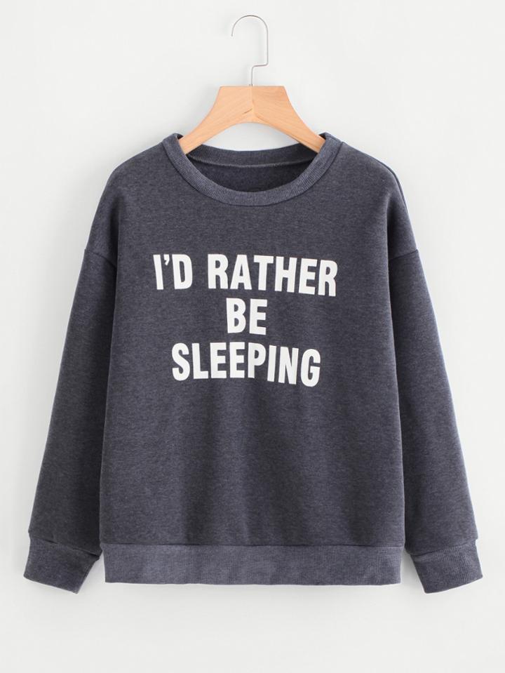 Romwe Slogan Print Drop Shoulder Marled Pullover