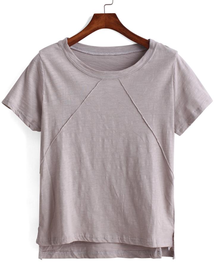 Romwe Dip Hem Grey T-shirt