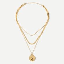Romwe Coin Pendant Layered Necklace