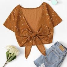 Romwe Star Print Knot Blouse