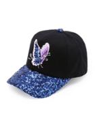 Romwe Butterfly Embroidery Sequin Brim Baseball Cap