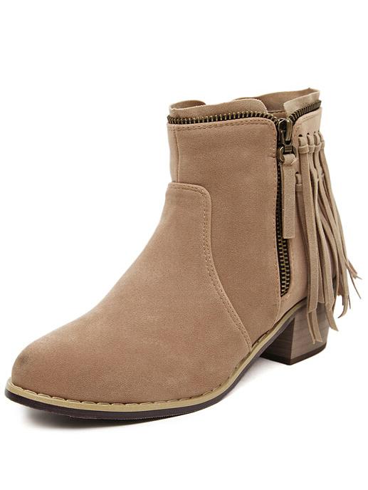 Romwe Apricot Tassel Zipper Boots