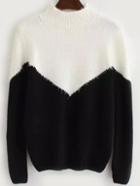 Romwe Mock Neck Mohair Black White Sweater