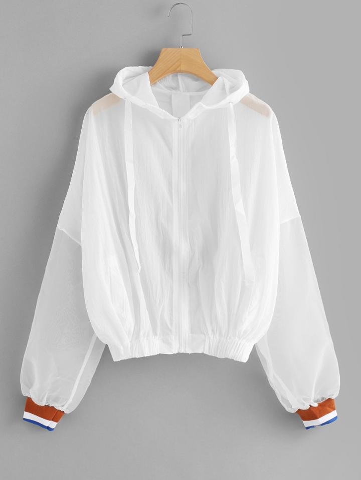 Romwe Sheer Mesh Zip Up Jacket