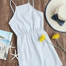 Romwe Striped Elastic Waist Knot Back Cami Dress