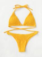 Romwe Tie Back Shirred Triangle Bikini Set