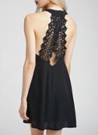 Romwe Black Sleeveless With Lace Dress