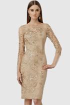 Romwe Apricot Long Sleeve Embroidered Bodycon Party Dress