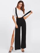 Romwe Crop Tee With Side Split Jumpsuit