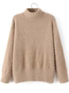 Romwe Khaki Mock Neck Loose Sweater