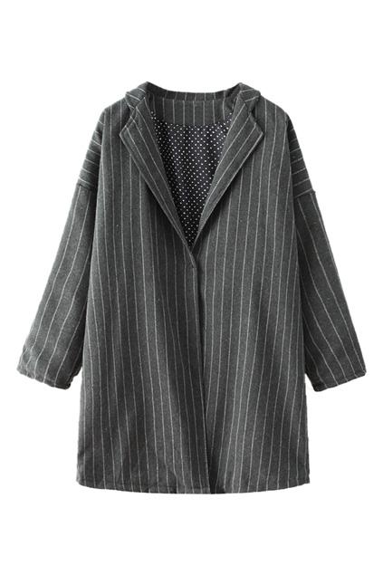 Romwe Striped Lapel Collar Grey Coat