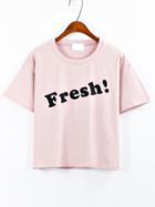 Romwe Letter Print Drop Shoulder T-shirt - Pink
