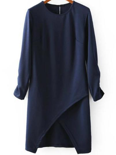 Romwe Half Sleeve Hollow Bodycon Navy Dress