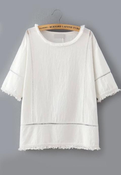 Romwe Hollow Fringe Loose T-shirt