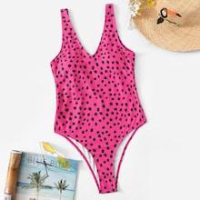 Romwe Dot Print One Piece Swimwear
