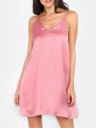 Romwe Pink Spaghetti Strap V Neck Backless Dress