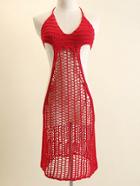 Romwe Halter Crochet Hollow Red Swimwear